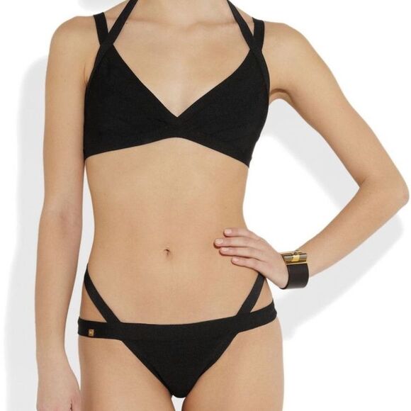 NWT Hervé Léger Surya Two Piece Bandage Swimsuit Bikini Set in Black Size Small - Picture 3 of 9